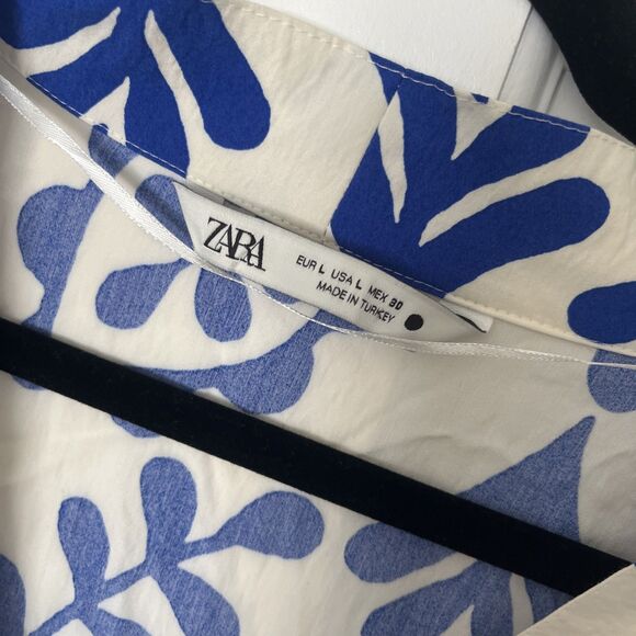 Zara Tiered Tunic Dress Large Carrie Babydoll Vine White Blue Beach Preppy Blog - Picture 3 of 9